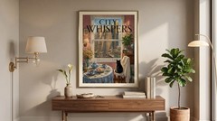Vintage City Whispers Poster New York Cityscape Black Cat Art Print Decor