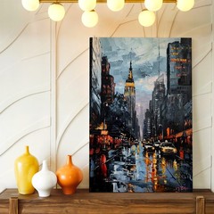 Wall Art Abstract New York City Street Skyline Rainy Night Canvas Painting Decor