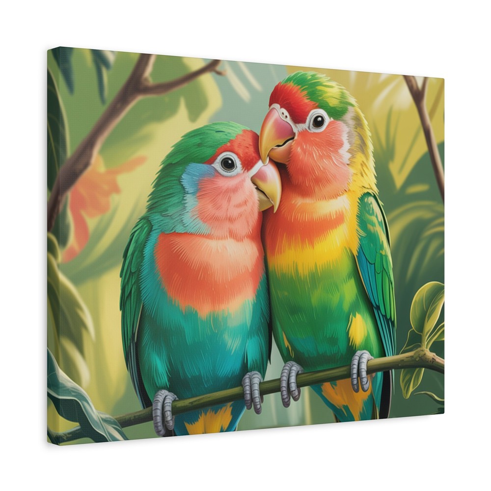 Colorful Lovebird Pair Canvas – 20″ x 16″ Horizontal Wall Art