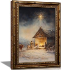 Framed Vintage Nativity Scene Wall Art Birth of Jesus Christmas Christian Pai…