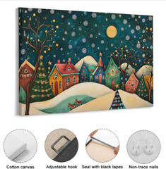Americana Folk Art Wall Decor Framed 14X12 Canvas Wall Print Winter Holiday