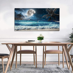 Moon Ocean Decor Beach Wall Art Seascape Painting Sea Canvas Poster Prints Lands