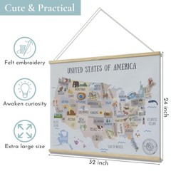 Extra Large USA Map for Room Wall Decor — Embroidered 32×24 Canvas United Sta…