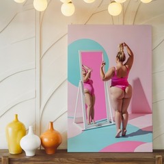 Create A Vibrant Illustration Featuring A Confident Woman In A Pink Wall Art