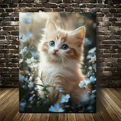 Adorable Ragdoll Kitten Blue Eyes & Floral Painting Metal Print Ready to Hang