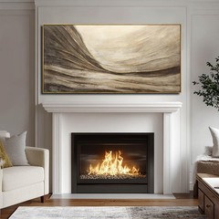 Modern Abstract Wall Art with Frame Brown and Grey Painting Wave Poster Line …