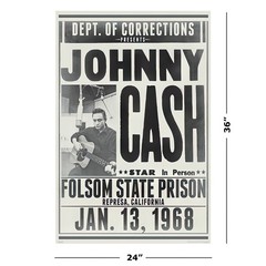 Johnny Cash – Music Poster (Folsom State Prison, Jan. 13, 1968 Promo) (24 x 36″)