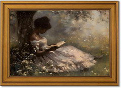 Gold Framed Vintage African American Reading Canvas Wall Art Black Woman Read