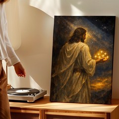 Canvas Spiritual Figure Holding Glowing Stars Religious Living Bedroom Print
