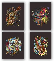 Watercolor Musical Instrument Art Prints,Graffiti Pictures for Wall Decor,Pia…