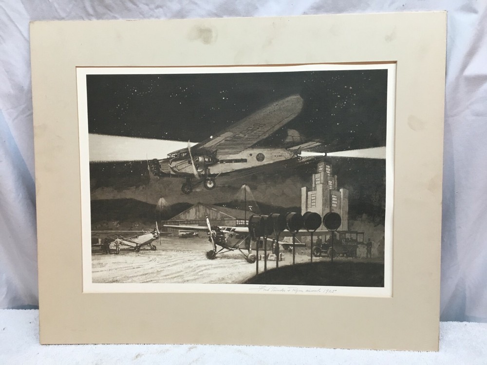 Vintage Art Print Ford Tri Motor Air Mail 1925 18in x 13in Print Black and White