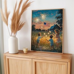 4th of July Wall Art, Patriotic Wall Art, Family Painting, American Flag Print