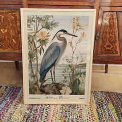 William Morris Heron Poster, Vintage Botanical Wildlife Wall Art Decor