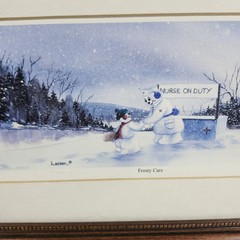 Dan Larsen Snow People Framed Picture Wall Art Frosty Care 15″ X 10″ Home Decor