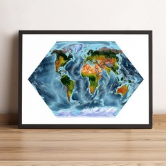 World Map, Eckert I Projection World Map, Printed and Framed World Relief Map