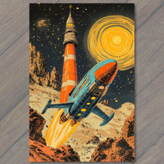 Art Print Spaceport Red Rock Launch Site Rockets Sci Fi Spaceships Stars
