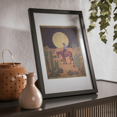 Vintage WESTERN COWBOY MOON Wall Art, Celestial Americana Desert Cactus Decor