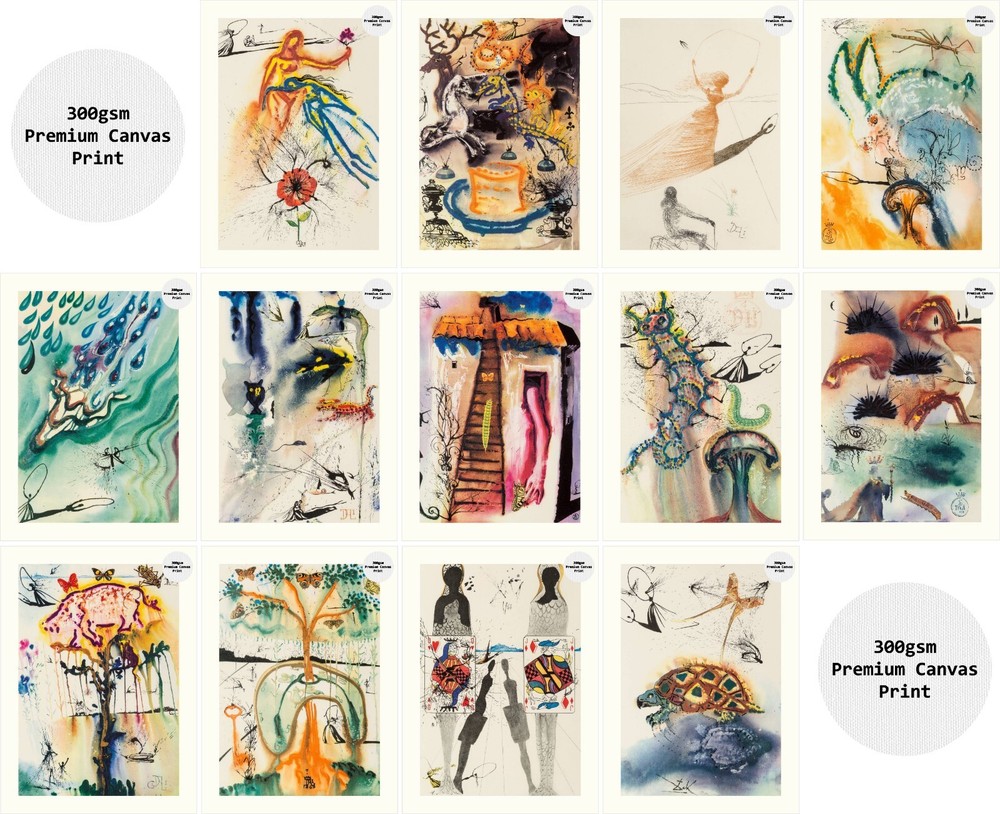 SALVADOR DALI Alice In Wonderland Rolled Canvas Prints FULL SET in size 18×26″