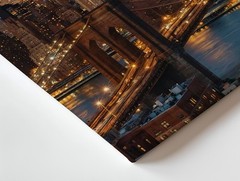 New York City Skyline Canvas Wall Art With Brooklyn Bridge Evening Lights Print