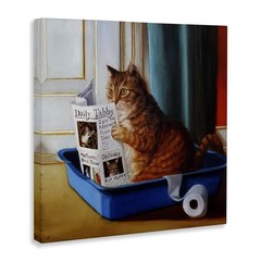 Litter Box Reading Funny Cat, Designed By Lucia Heffernan, 30 x 30, Canvas Wa…