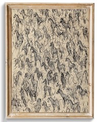 Vintage Wall Art Prints Wild Horses Sketch Canvas Oil Painting, Minimalist Eq…