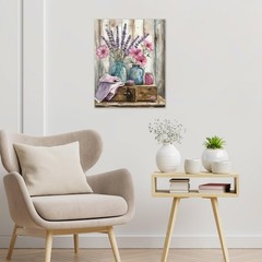Rustic Pink Wildflower Wall Art for Bathroom Farmhouse Purple Lavender Canvas…