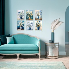 LIIGEMI Flower Wall Art Print -Daisy Oil Painting 8×11 Inches, Blue