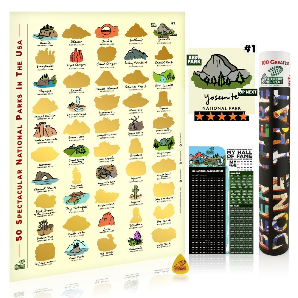 BTDT PARKLOGUES, 50 Spectacular US National Parks Bucket List Scratch Poster