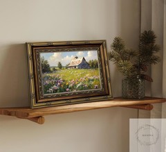 Vintage Gold Framed Landscape Rustic Wall Art Farmhouse Cottage Rural View Pictu