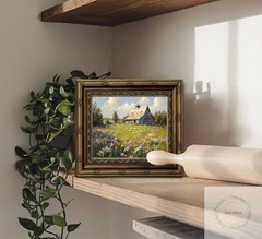 Vintage Gold Framed Landscape Rustic Wall Art Farmhouse Cottage Rural View Pictu