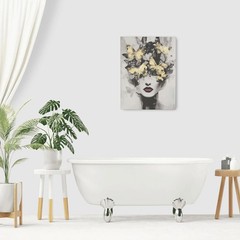 Gold Butterfly Woman Wall Art Black White Female Decor Modern Grey Print