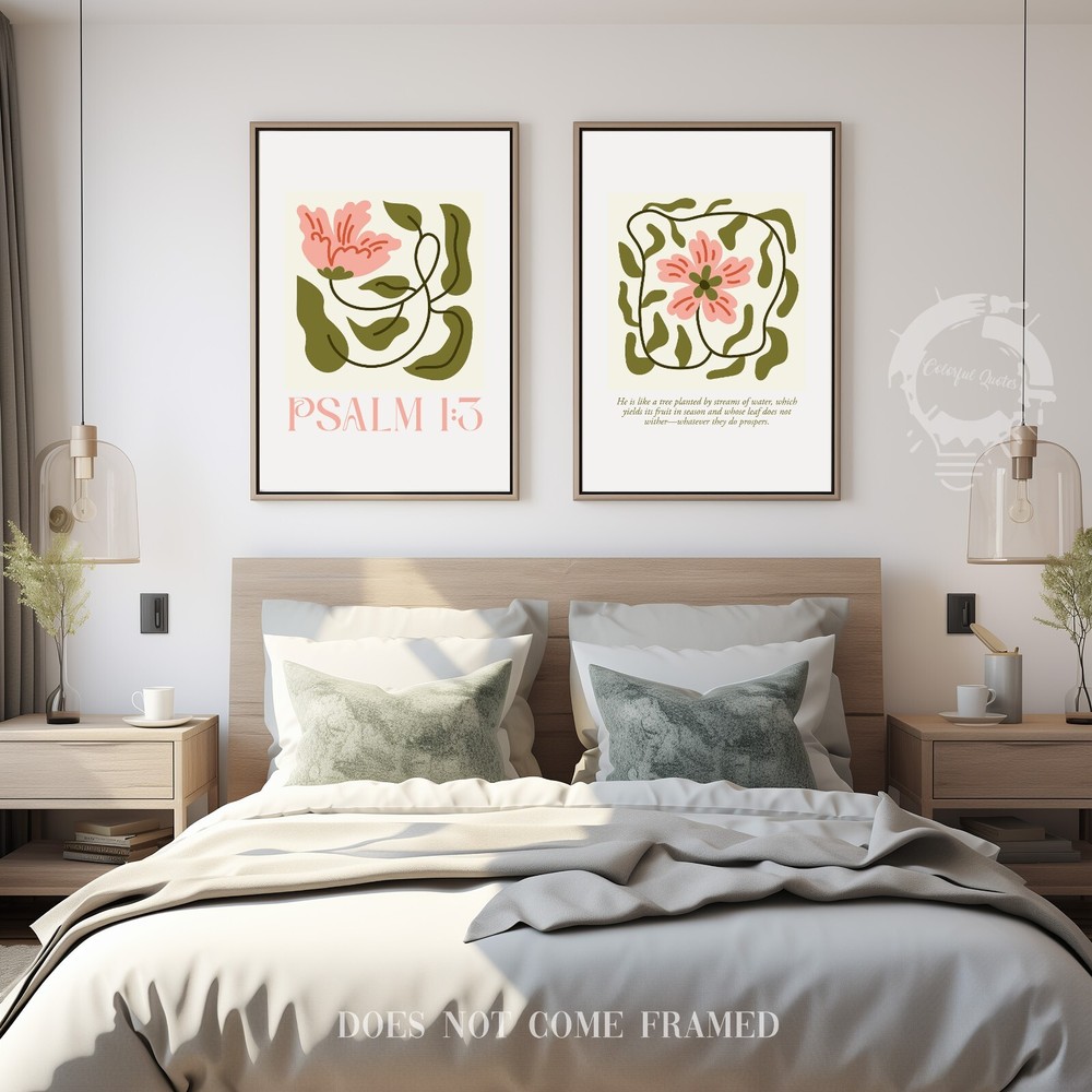 Psalm 1:3, Bible Verse Quote, Set of 2 Poster Prints, Home Wall Art Décor