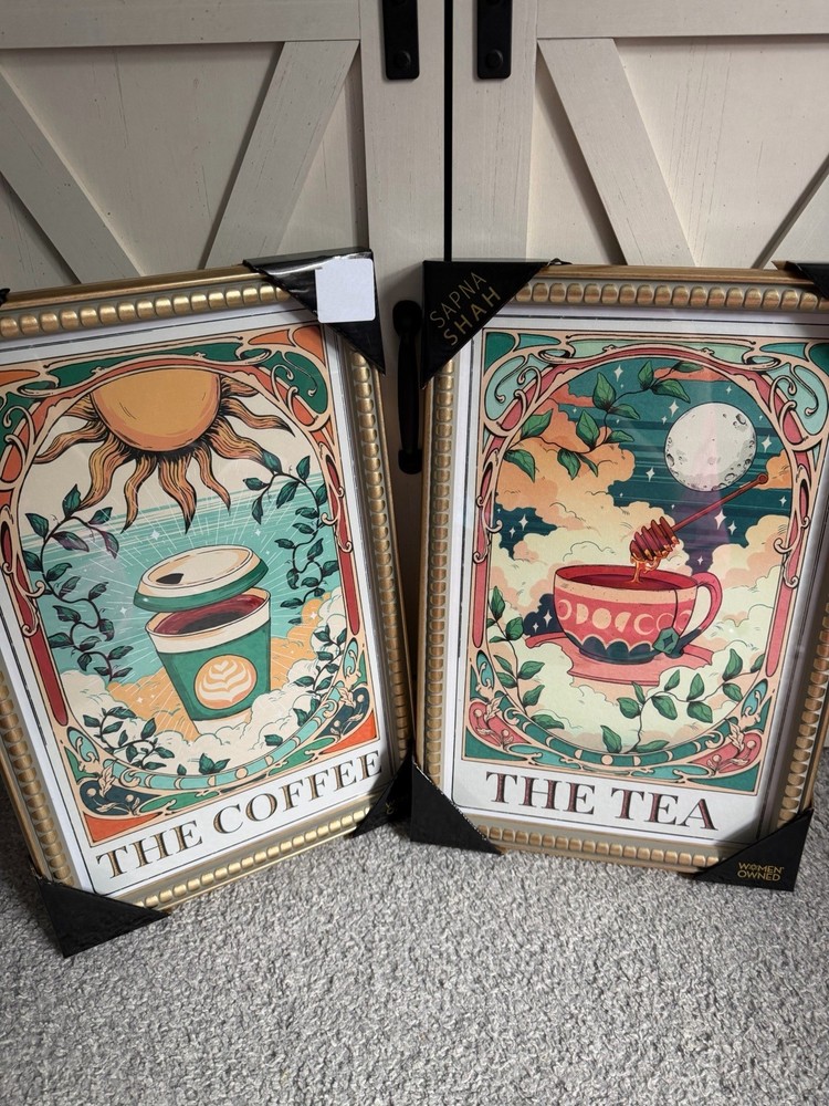 Sapna Shah The Coffee & Tea Set Tarot Card Astrology Framed Wall Art Celestial