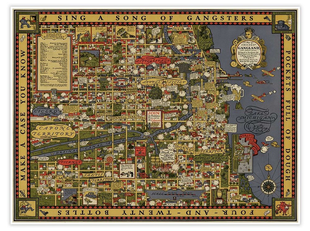 CHICAGO Illinois Gangland Map Print Poster of the City circa 1931 – 24 x 32