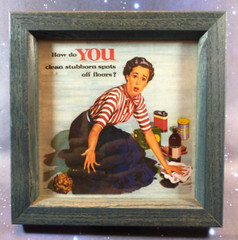 Retro Americana 1950s Housewife Scrubbing Floor 7½» x 7½» Framed Print