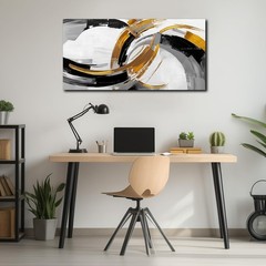Large Abstract Canvas Wall Art for Living Room Black White and Gold Minimalis…