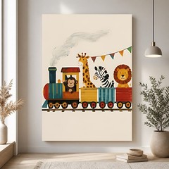 Custom Animal Train Canvas, Kids Nursery Wall Art Gift