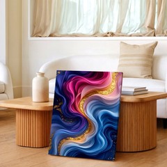 Wall Art Abstract Fluid Waves Pink Blue Purple Gold Glitter Modern Canvas Poster