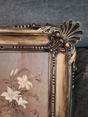 Vintage 1970s Homco Home Interior Floral&Butterfly Picture 21X17 Plastic&Glass