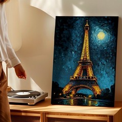 Wall Art Eiffel Tower Night Painting Paris Cityscape Moonlight Canvas Print