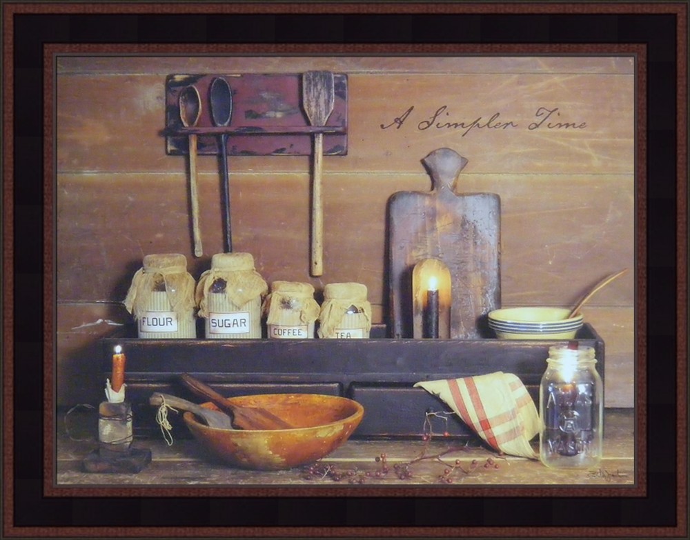 A SIMPLER TIME by Billy Jacobs 16×20 Primitive Kitchen Baking FRAMED WALL ART