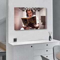 Funny Bathroom Man on Toilet Reading Newspaper Wall Art, Canvas Poster Decor