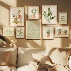 9-Piece Botanical Gallery Wall Art Set, Sage Green Plant Prints with Wood Fra…