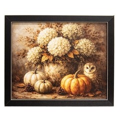NEW PRIMITIVE FALL HARVEST PUMPKINS PRINTS 3 ASSORT 11″Wx9″H Framed OWL FLOWERS