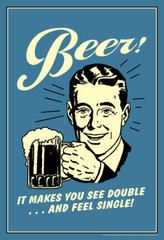 Beer! It Makes You See Double and Feel Single! Retro Humor Poster 12×18