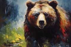 Grizzly Bear Oil Painting Print Framed Canvas | Wildlife Animals Wall Art Decor