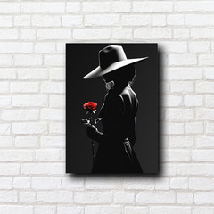 Red Rose & Silhouette Woman – Black and White Canvas | Gothic Wall Art