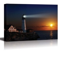 wall26 – Canvas Wall Art – Portland Headlight Light House at Dawn – 12″ x 18″