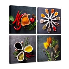 Colorful Spices and Spoon Vintage Canvas Prints Still Life Paintings Pictures