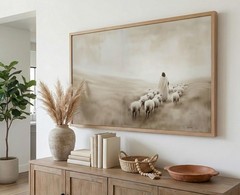 Good Shepherd Jesus Leaves the 99 Lost Sheep Christian Canvas Wall Art